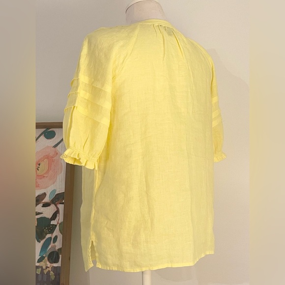 NWOT Talbots Women’s Petite Yellow Linen Tassel Pleated Sleeve Top | Size P - Picture 6 of 9